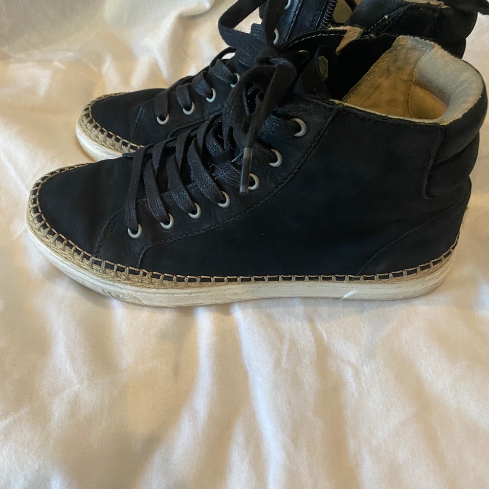 UGG BOOTS Espadrille suede black booties. Lace front, side zip. Good condition.